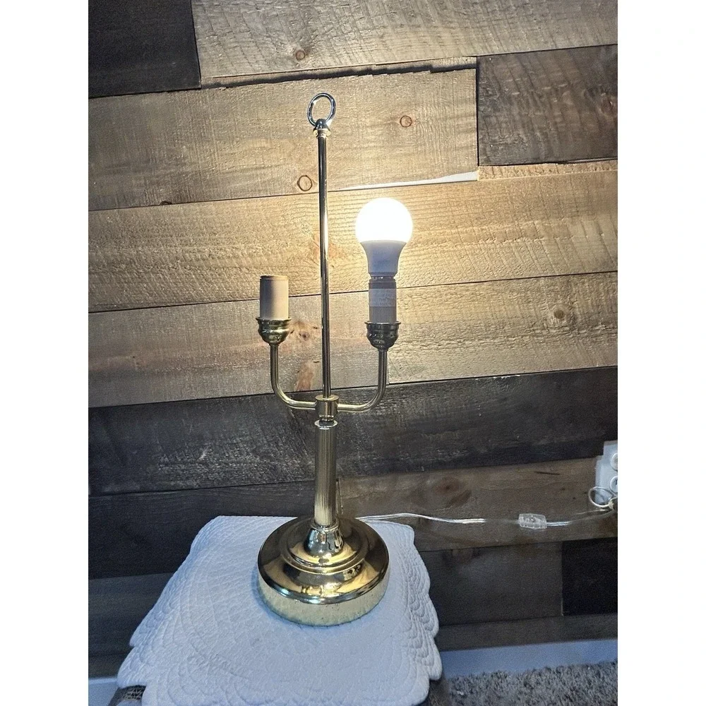 Vintage Brass Bouillotte Double Arm Student Library Table/Desk Lamp 19.75